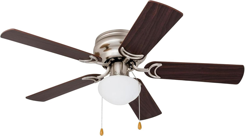 Brushed‑Nickel Flush‑Mount Ceiling Fan With Light