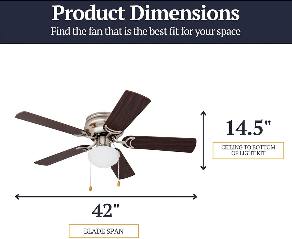 Brushed‑Nickel Flush‑Mount Ceiling Fan With Light