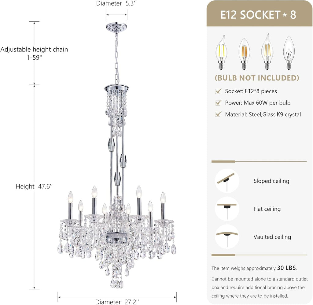 Chrome Adjustable Crystal Candle‑Style Chandelier Light