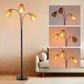 Black Adjustable Arched Floor Lamp With Rattan Shade